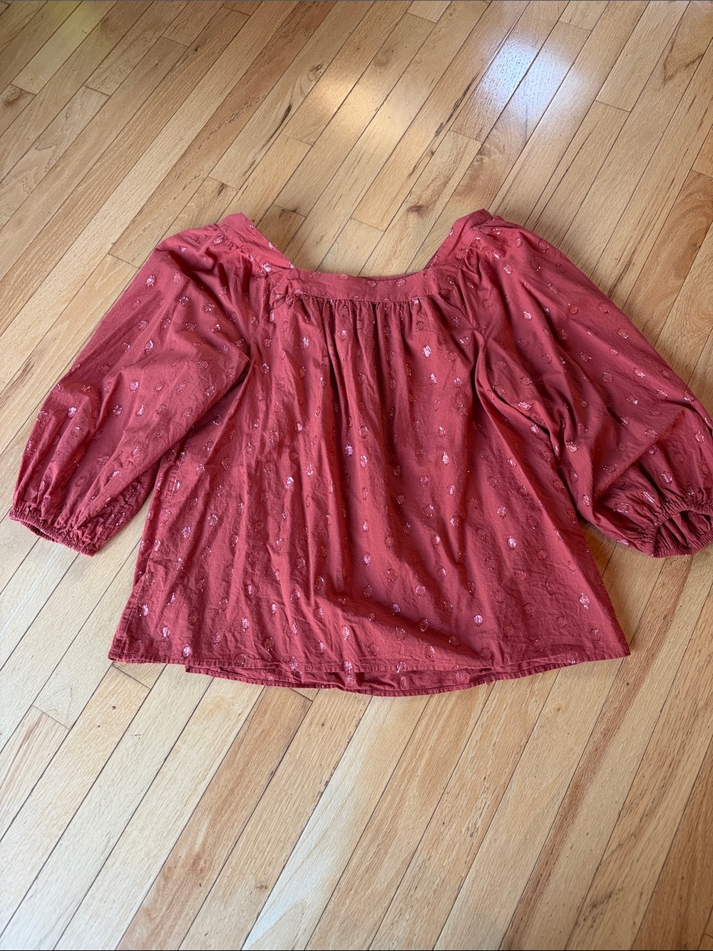 LC Lauren Conrad Rust Red Embroidered Peasant Top